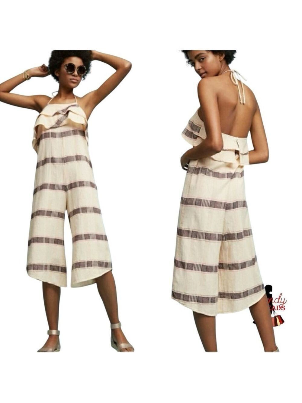 Anthro Saturday Sunday Marina Halter Romper Small Ruffled Feminine Boho Cottage